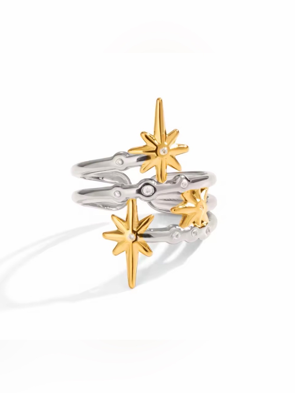 18K White Gold Two Tone Starburst Diamond Accent Statement Cocktail Ring No Fade